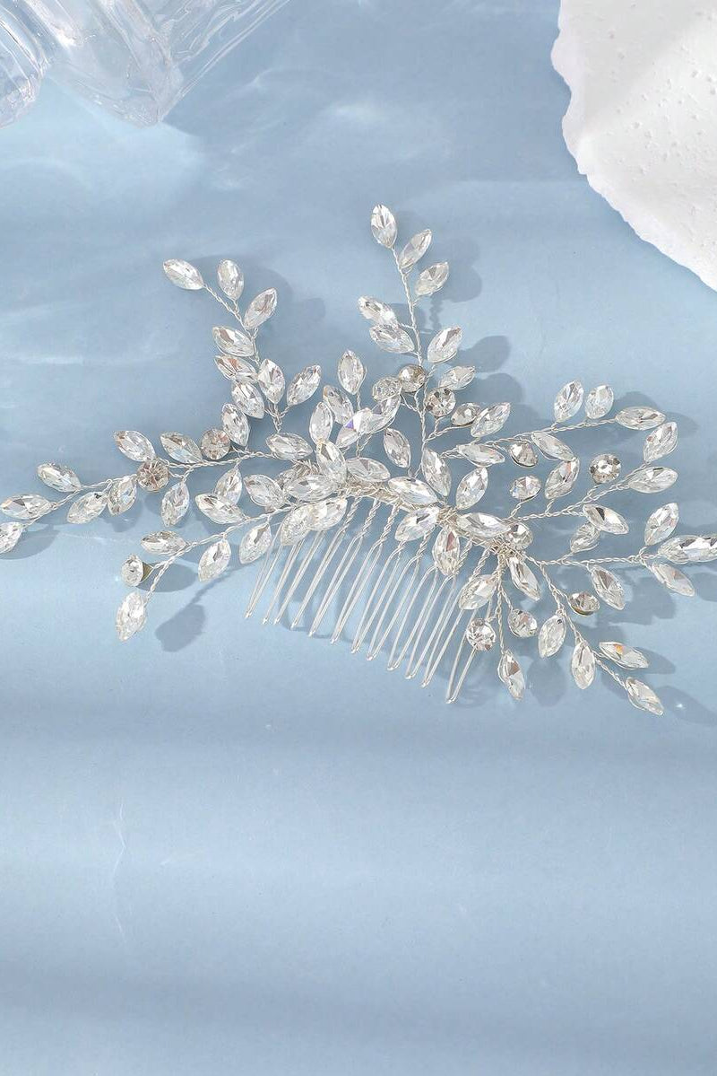 Crystal Leaf Vine Bridal Hair Comb Silver Rhinestone Wedding Side Hair Comb