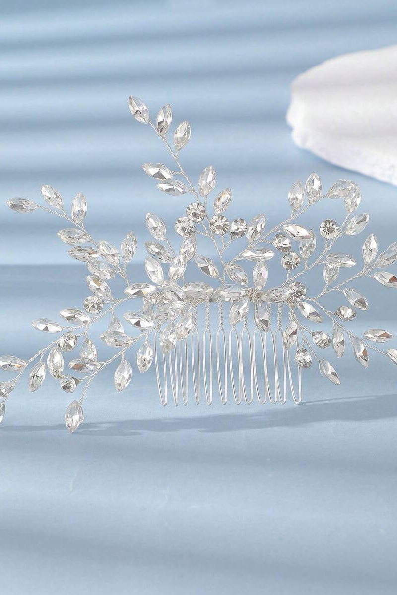 Crystal Leaf Vine Bridal Hair Comb Silver Rhinestone Wedding Side Hair Comb