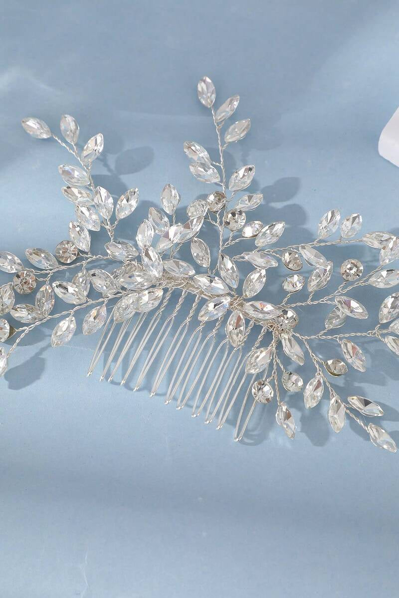 Crystal Leaf Vine Bridal Hair Comb Silver Rhinestone Wedding Side Hair Comb