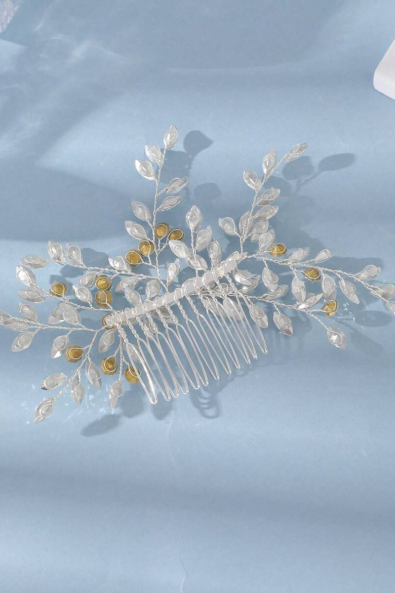 Crystal Leaf Vine Bridal Hair Comb Silver Rhinestone Wedding Side Hair Comb