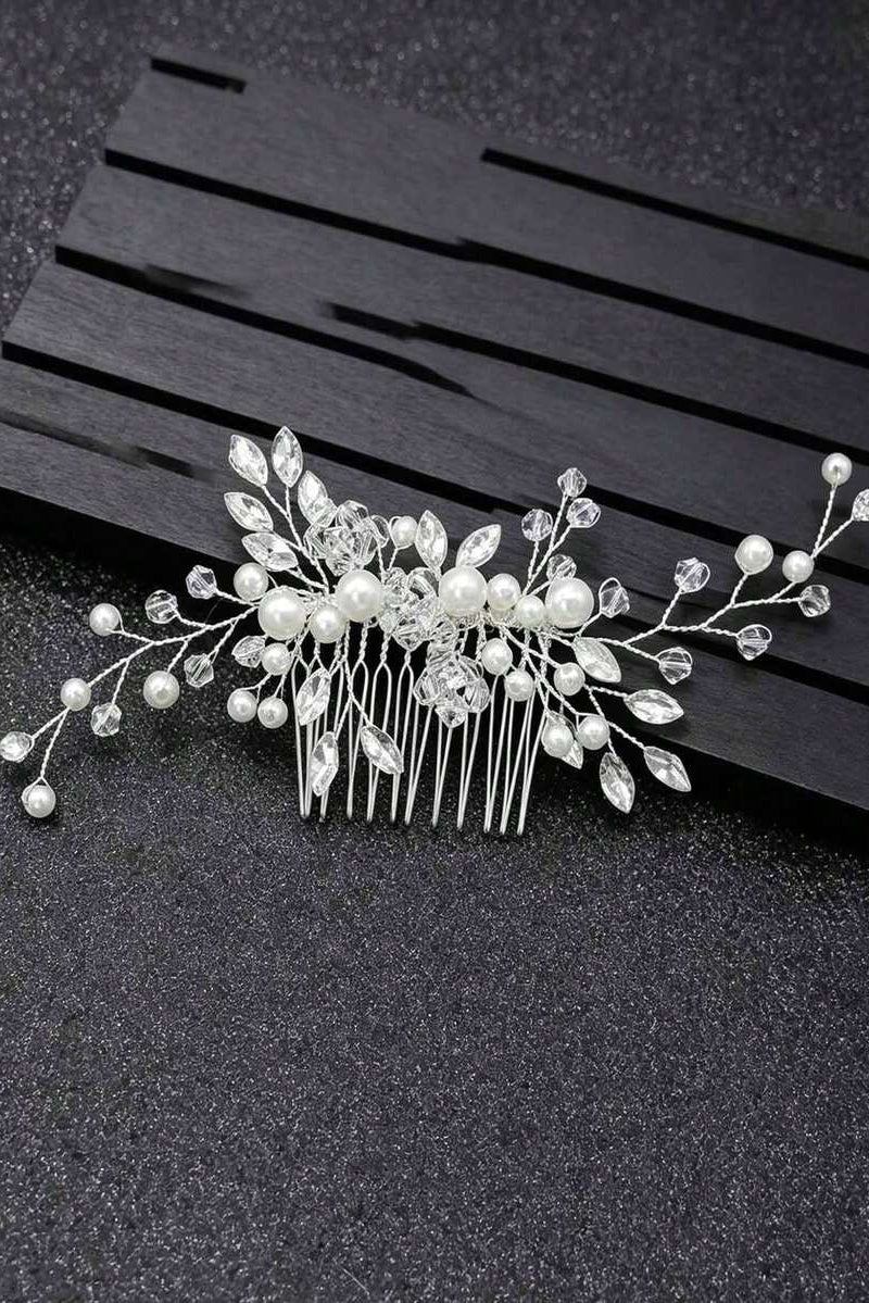 Pearl Crystal Vine Bridal Hair Comb Silver Rhinestone Wedding Side Hair Comb