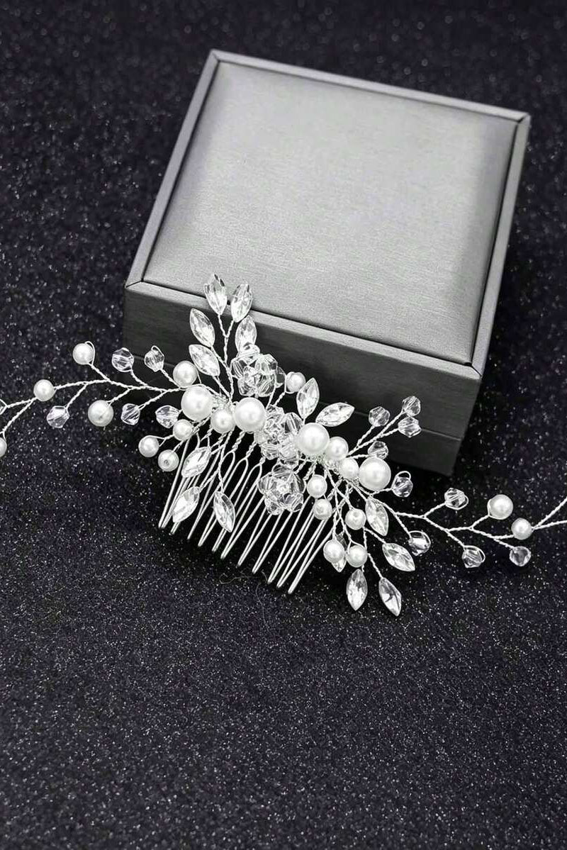 Pearl Crystal Vine Bridal Hair Comb Silver Rhinestone Wedding Side Hair Comb