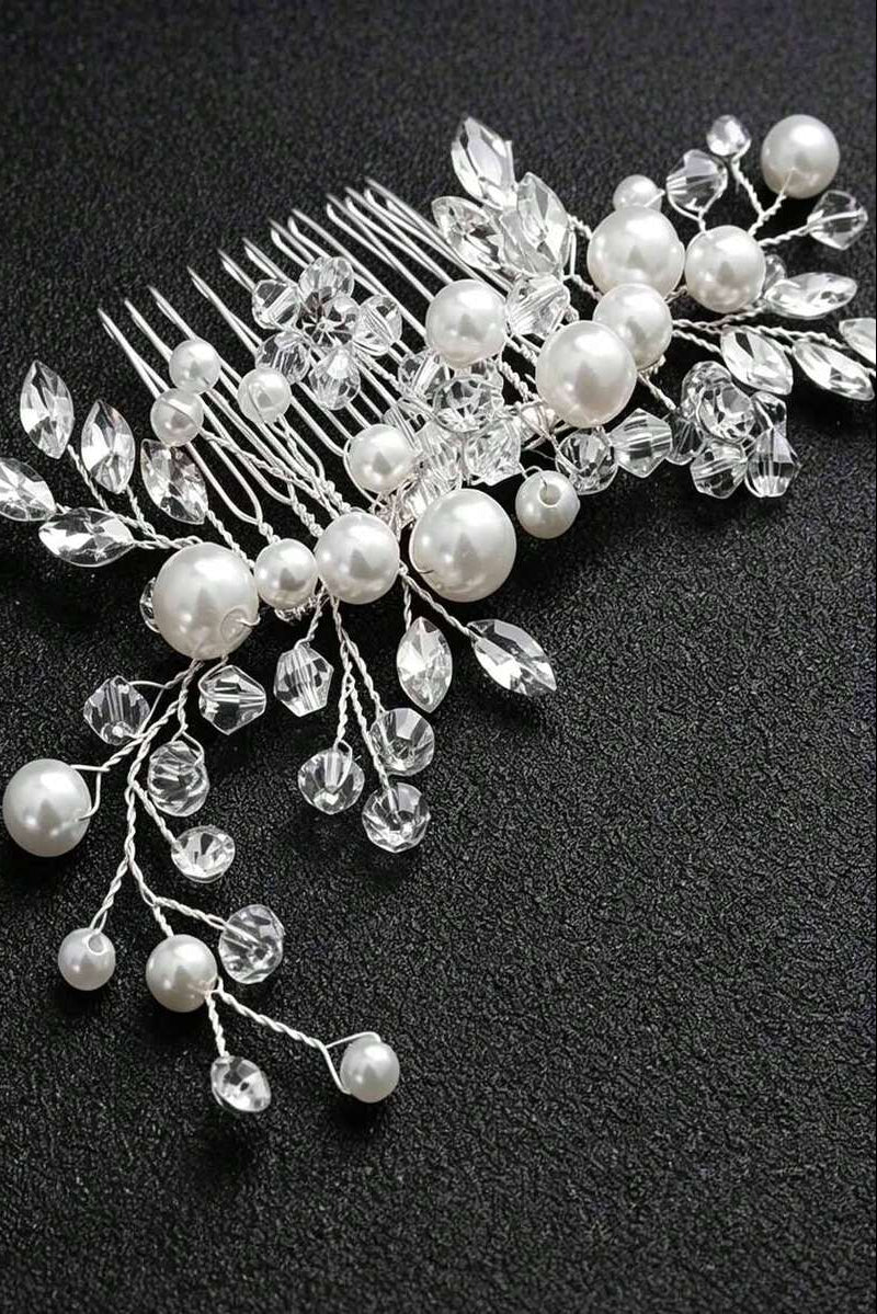 Pearl Crystal Vine Bridal Hair Comb Silver Rhinestone Wedding Side Hair Comb