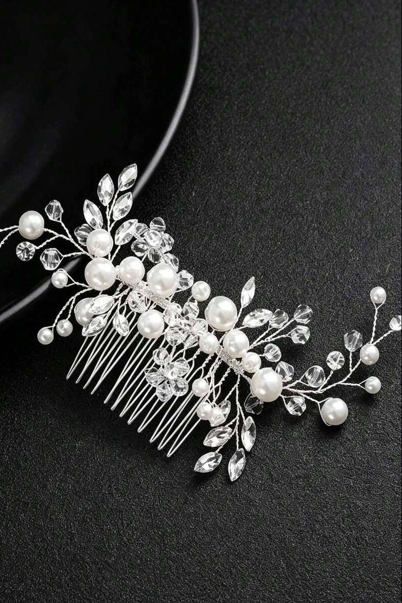 Pearl Crystal Vine Bridal Hair Comb Silver Rhinestone Wedding Side Hair Comb