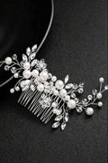 Pearl Crystal Vine Bridal Hair Comb Silver Rhinestone Wedding Side Hair Comb