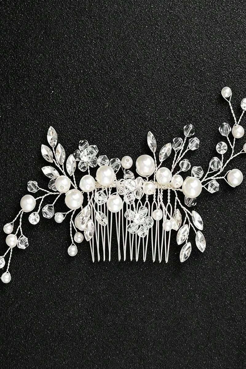 Pearl Crystal Vine Bridal Hair Comb Silver Rhinestone Wedding Side Hair Comb