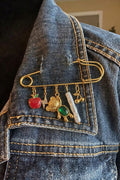 Cute Dangle Charms Gold Safety Pin Brooch Pin