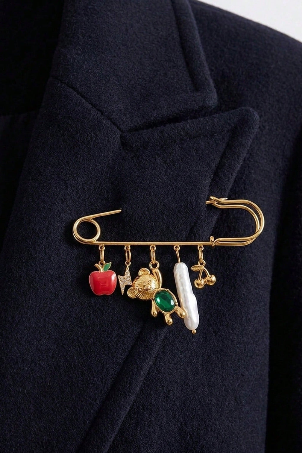 Cute Dangle Charms Gold Safety Pin Brooch Pin