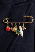 Cute Dangle Charms Gold Safety Pin Brooch Pin