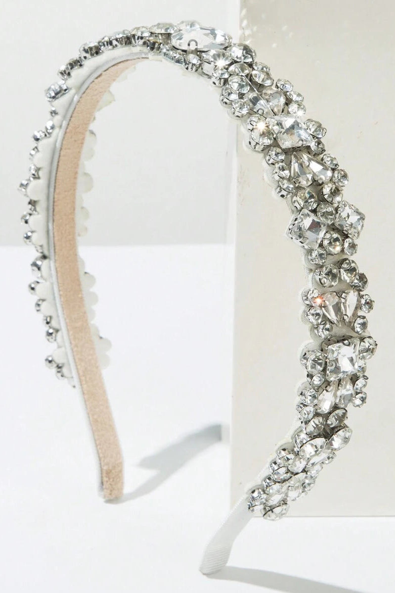Silver Rhinestone Cluster Padded Headband Sparkly Crystal Bridal Wedding Headband