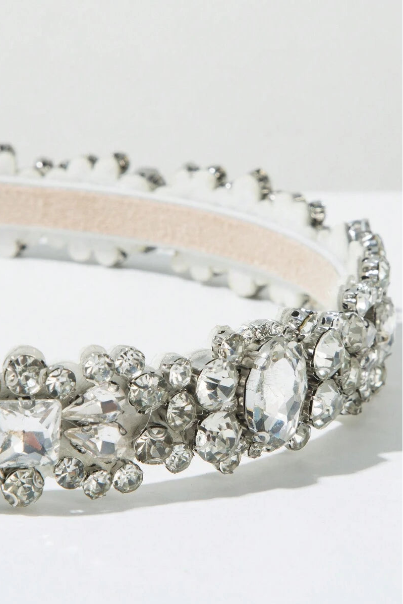Silver Rhinestone Cluster Padded Headband Sparkly Crystal Bridal Wedding Headband