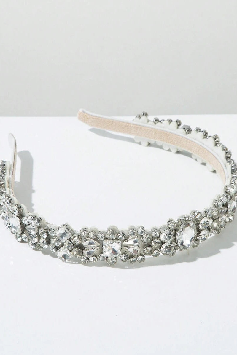 Silver Rhinestone Cluster Padded Headband Sparkly Crystal Bridal Wedding Headband