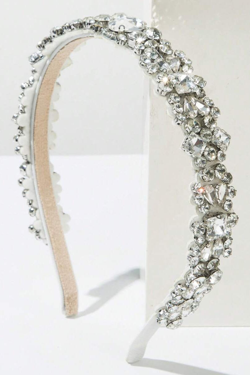 Silver Rhinestone Cluster Padded Headband Sparkly Crystal Bridal Wedding Headband