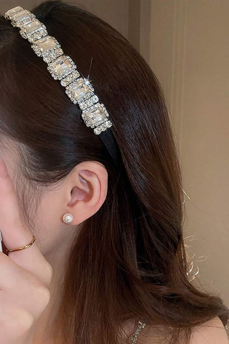 Silver Crystal Rhinestone Headband Luxury Sparkly Bridal Party Hair Band