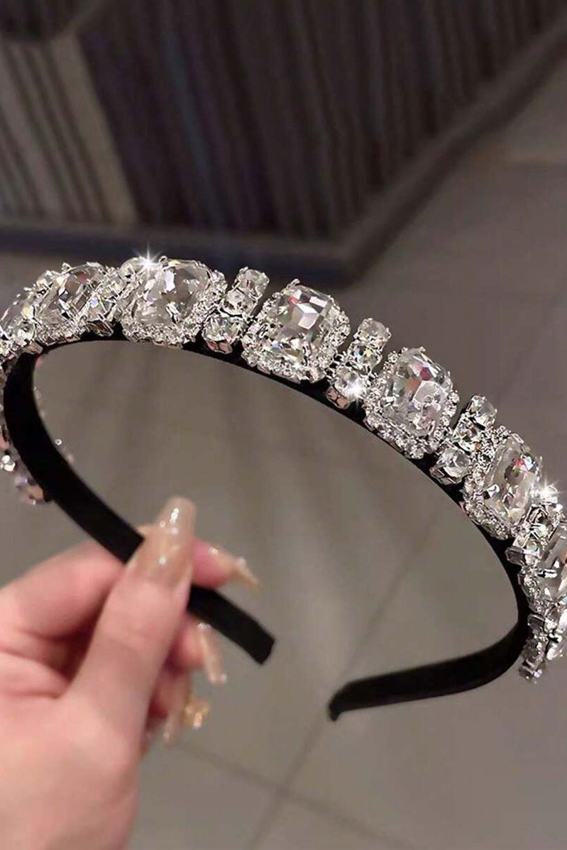 Silver Crystal Rhinestone Headband Luxury Sparkly Bridal Party Hair Band