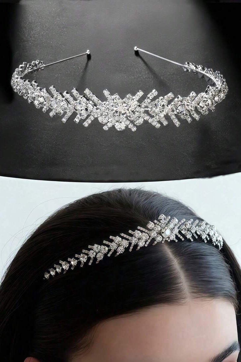 Silver Baguette Rhinestone Thin Headband Geometric Crystal Bridal Wedding Headband