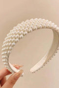 White Multi-Row Pearl Padded Headband Chunky Beaded Bridal Hair Band