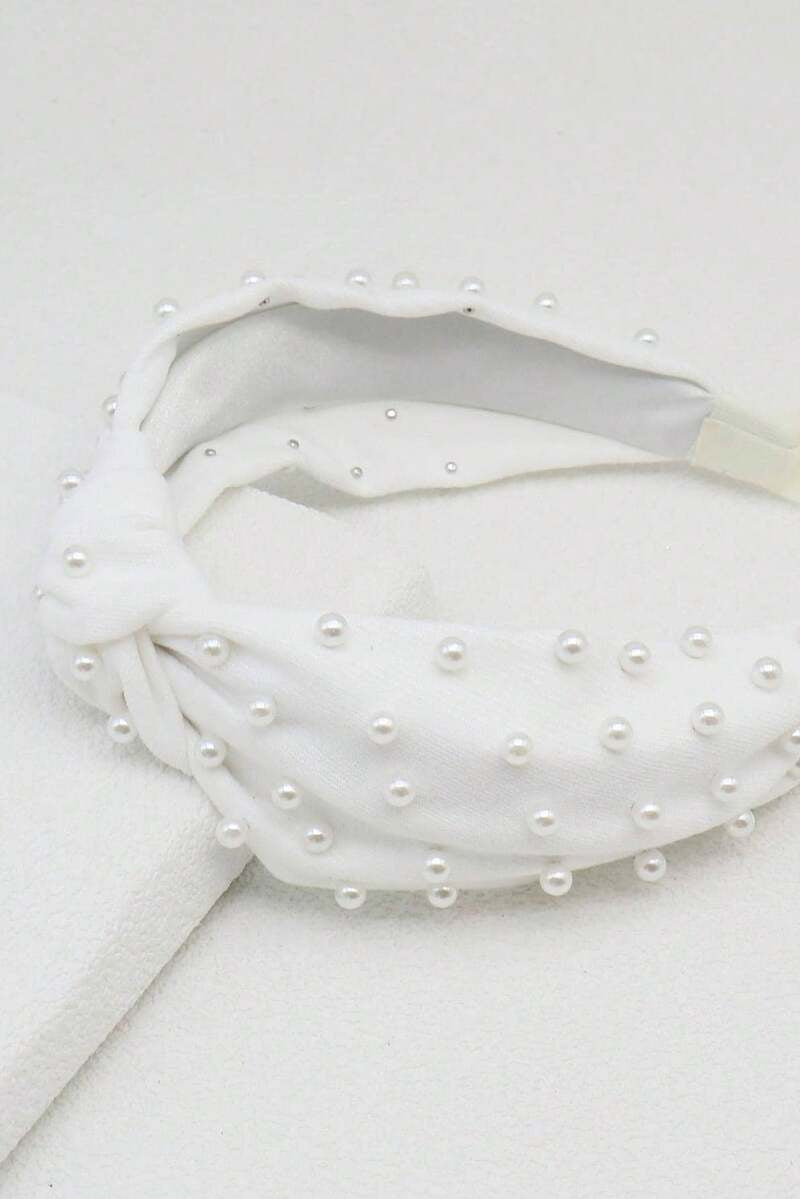 White Knotted Pearl Headband Top Knot Wide Pearl Hair Band