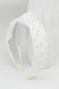 White Knotted Pearl Headband Top Knot Wide Pearl Hair Band