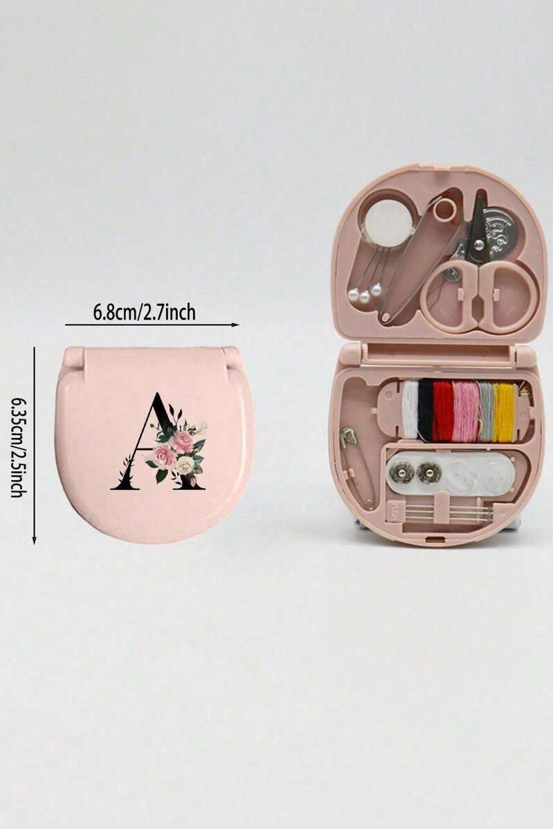 Floral Initial Letter Portable Mini Sewing Kit Box