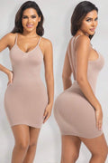 Deep U Backless Ribbed Spaghetti Strap Shaper Dress
