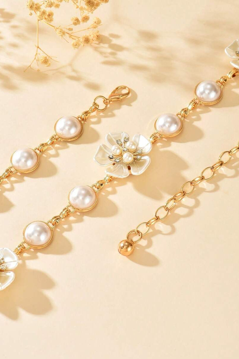 Flower Pearl Waist Chain Gold Adjustable Floral Body Chain Women Dress Waist Belt