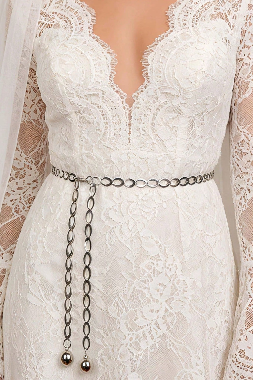 Silver Oval Chain Waist Chain Double Ball Tassel Adjustable Metal Waist Belt