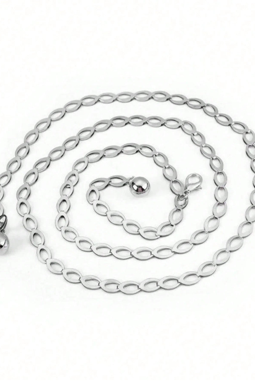 Silver Oval Chain Waist Chain Double Ball Tassel Adjustable Metal Waist Belt