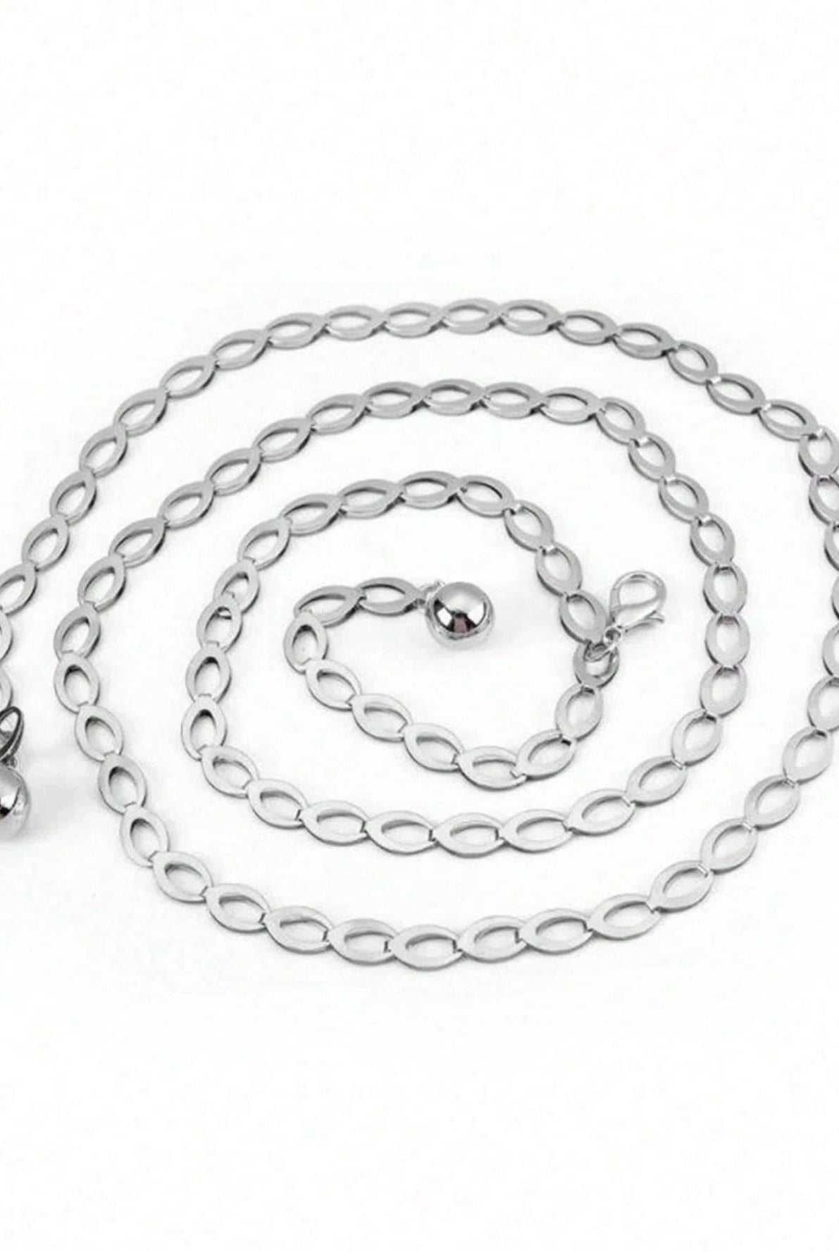 Silver Oval Chain Waist Chain Double Ball Tassel Adjustable Metal Waist Belt