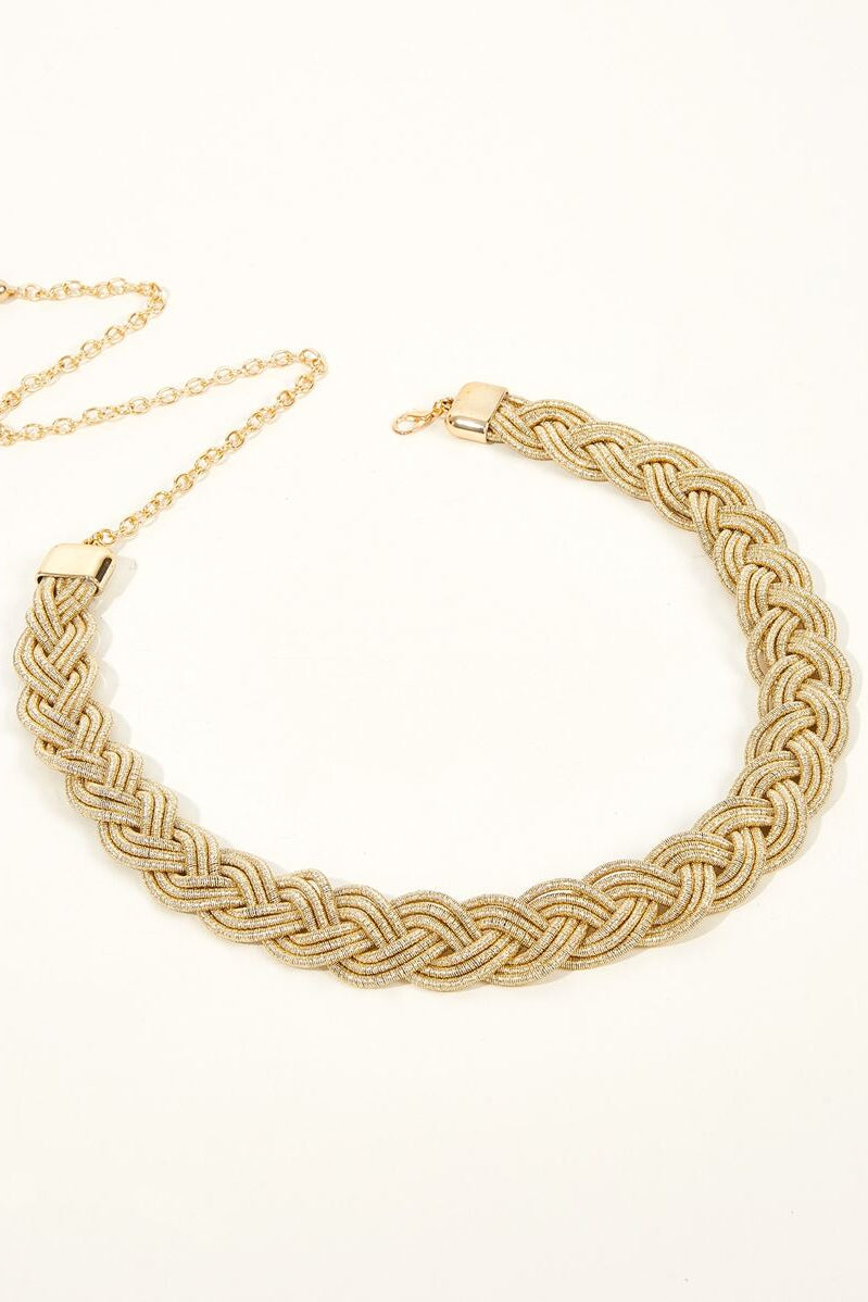 Shimmer Gold Braided Waist Belt Adjustable Woven Waist Chain Women Fashion Belt