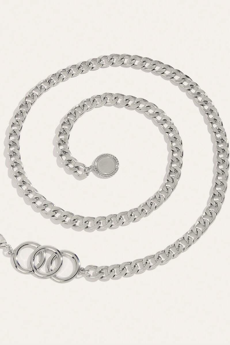Silver Triple Ring Chain Waist Belt Coin Tassel Adjustable Metal Waist Chain for Women