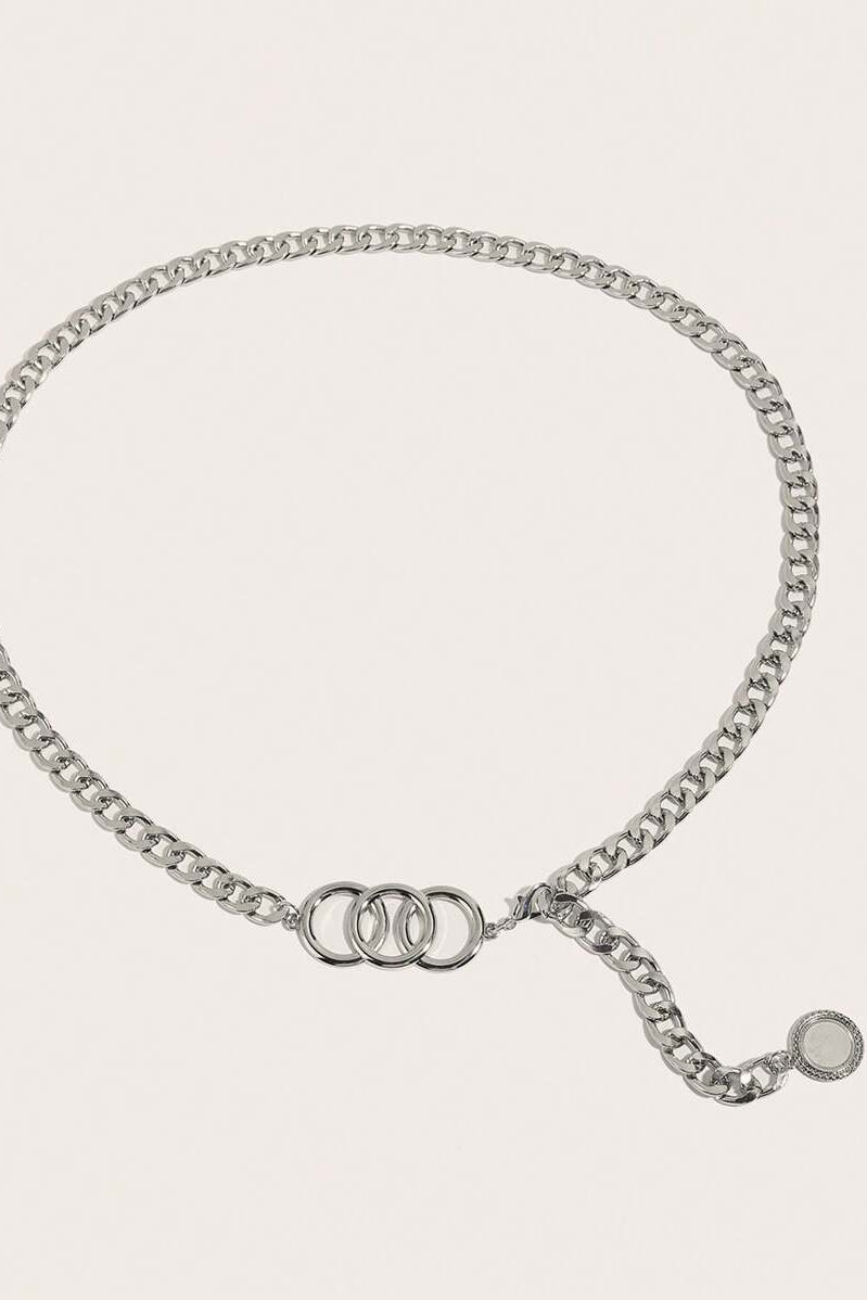 Silver Triple Ring Chain Waist Belt Coin Tassel Adjustable Metal Waist Chain for Women