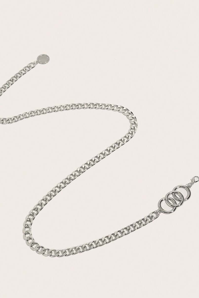 Silver Triple Ring Chain Waist Belt Coin Tassel Adjustable Metal Waist Chain for Women