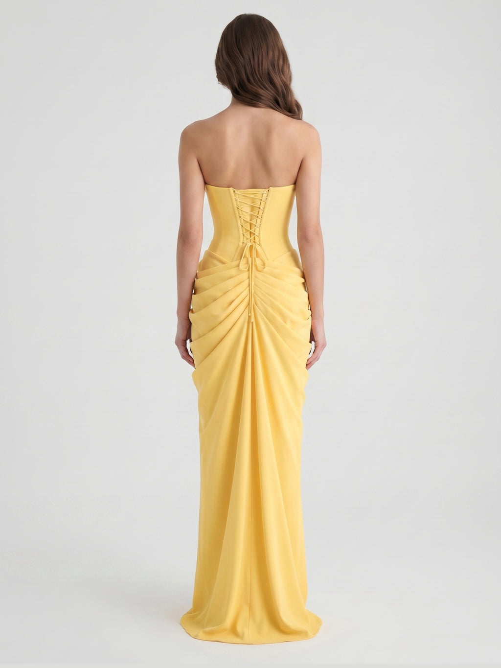 Daffodil Stretch knit A-Line Straight Neck Criss-Cross Bridesmaid Dress with Pleats