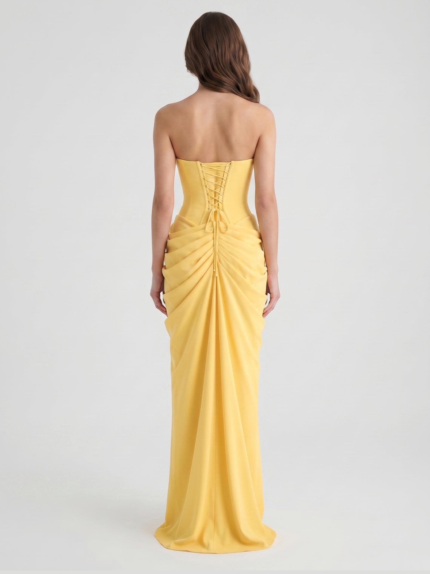 Daffodil Stretch knit A-Line Straight Neck Criss-Cross Bridesmaid Dress with Pleats