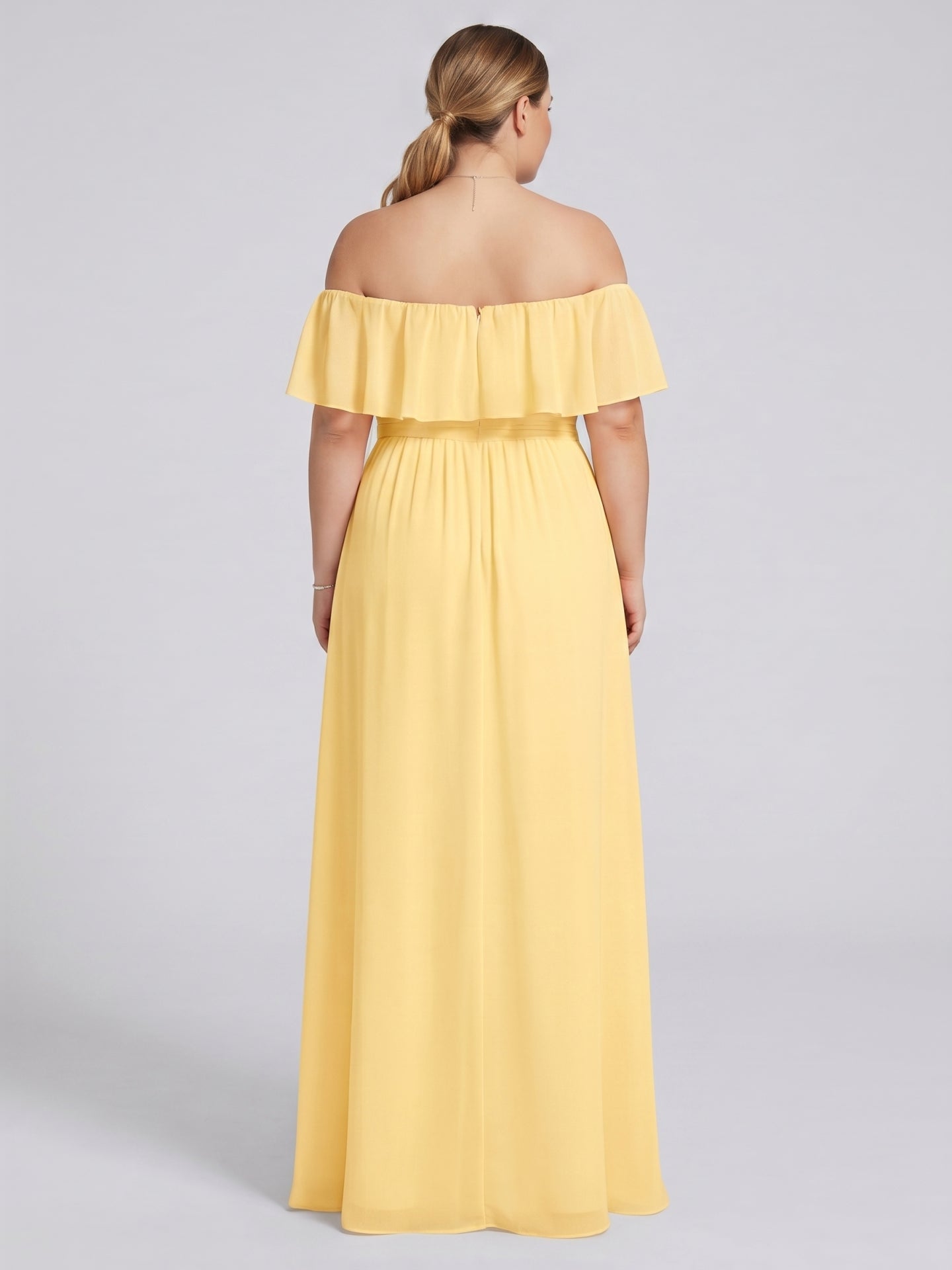 Elegant Daffodil Chiffon A-Line Straight Neck Backless Ankle-Length Plus Size Bridesmaid Dress