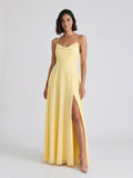 Daffodil Chiffon A-Line Cowl Neck Criss-Cross Straps Floor-Length Formal Dress with Pleating