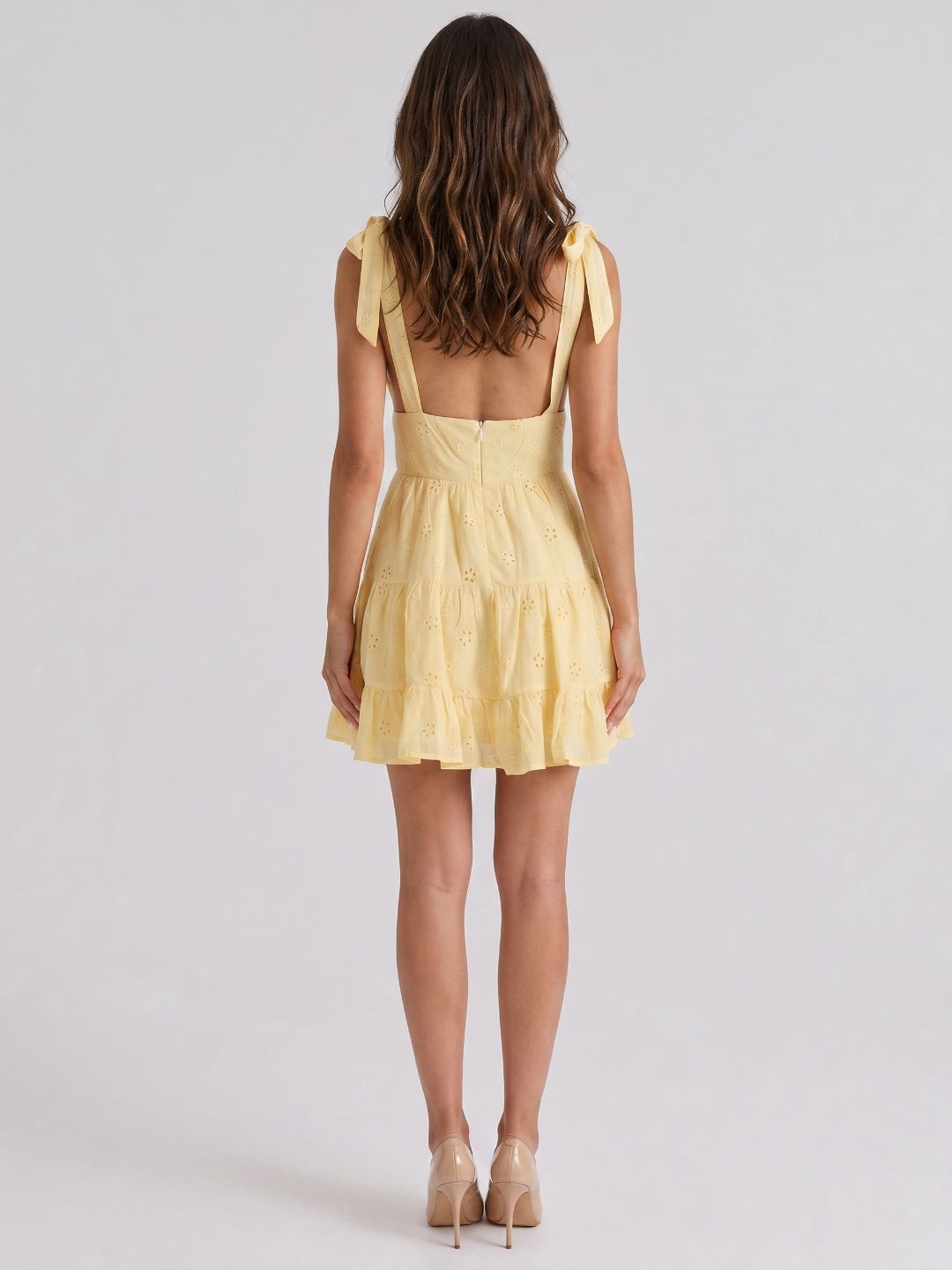 Daffodil Chiffon A-Line V-Neck Backless Short Dress with Pleating