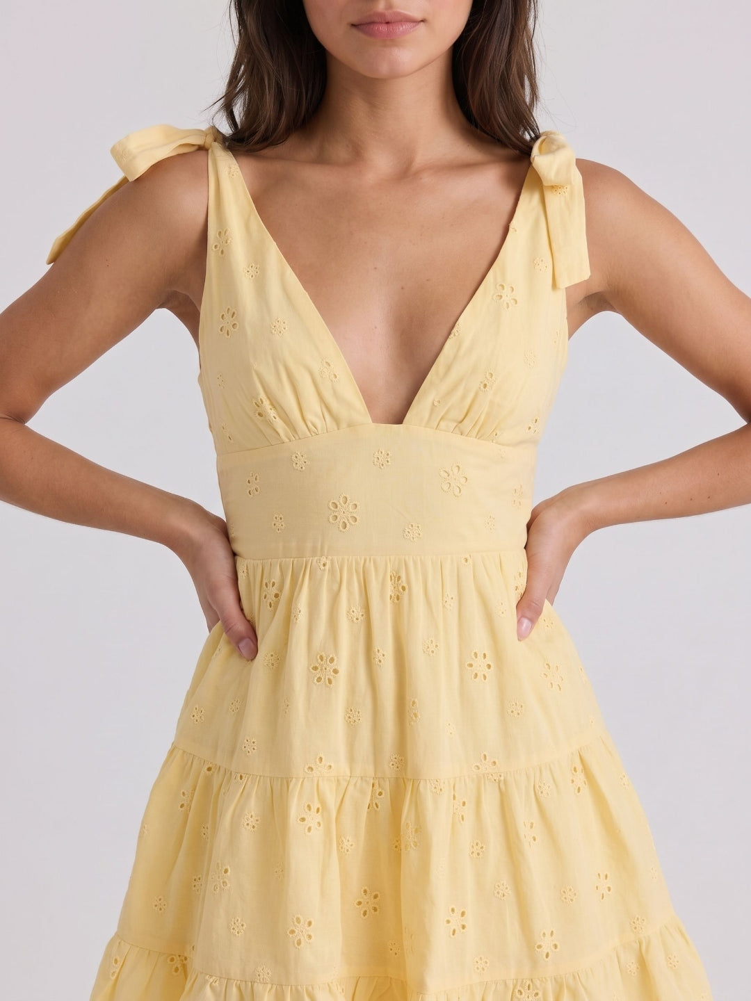 Daffodil Chiffon A-Line V-Neck Backless Short Dress with Pleating