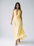 Daffodil Chiffon Column Halter Neckline Backless Ankle-Length Evening Dress