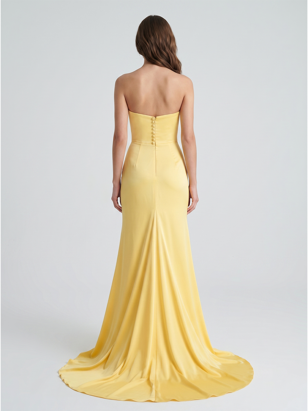 Daffodil Matte Satin A-Line Straight Neck Backless Floor-Length Bridesmaid Dress with Pleats