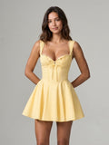 Daffodil Satin A-Line Sweetheart Criss-Cross Straps Short Homecoming Dress with Pleating