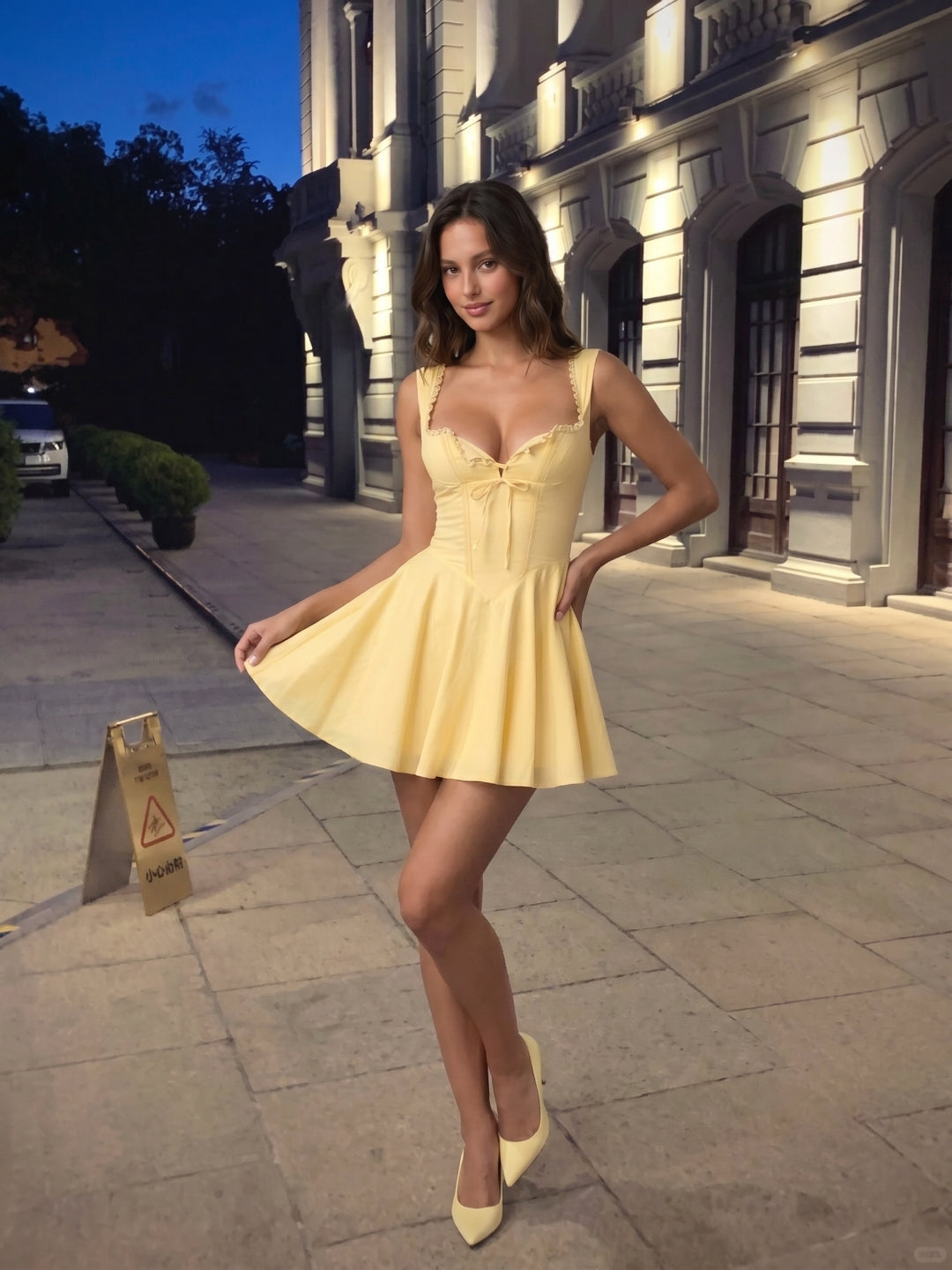 Daffodil Satin A-Line Sweetheart Criss-Cross Straps Short Homecoming Dress with Pleating
