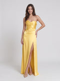 Daffodil Satin Sheath Sweetheart Back Zip Floor-Length Birthday Dress