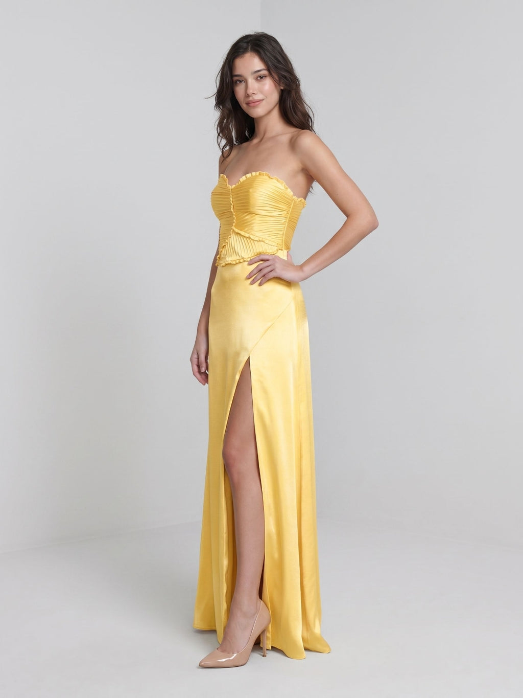 Daffodil Satin Sheath Sweetheart Back Zip Floor-Length Birthday Dress