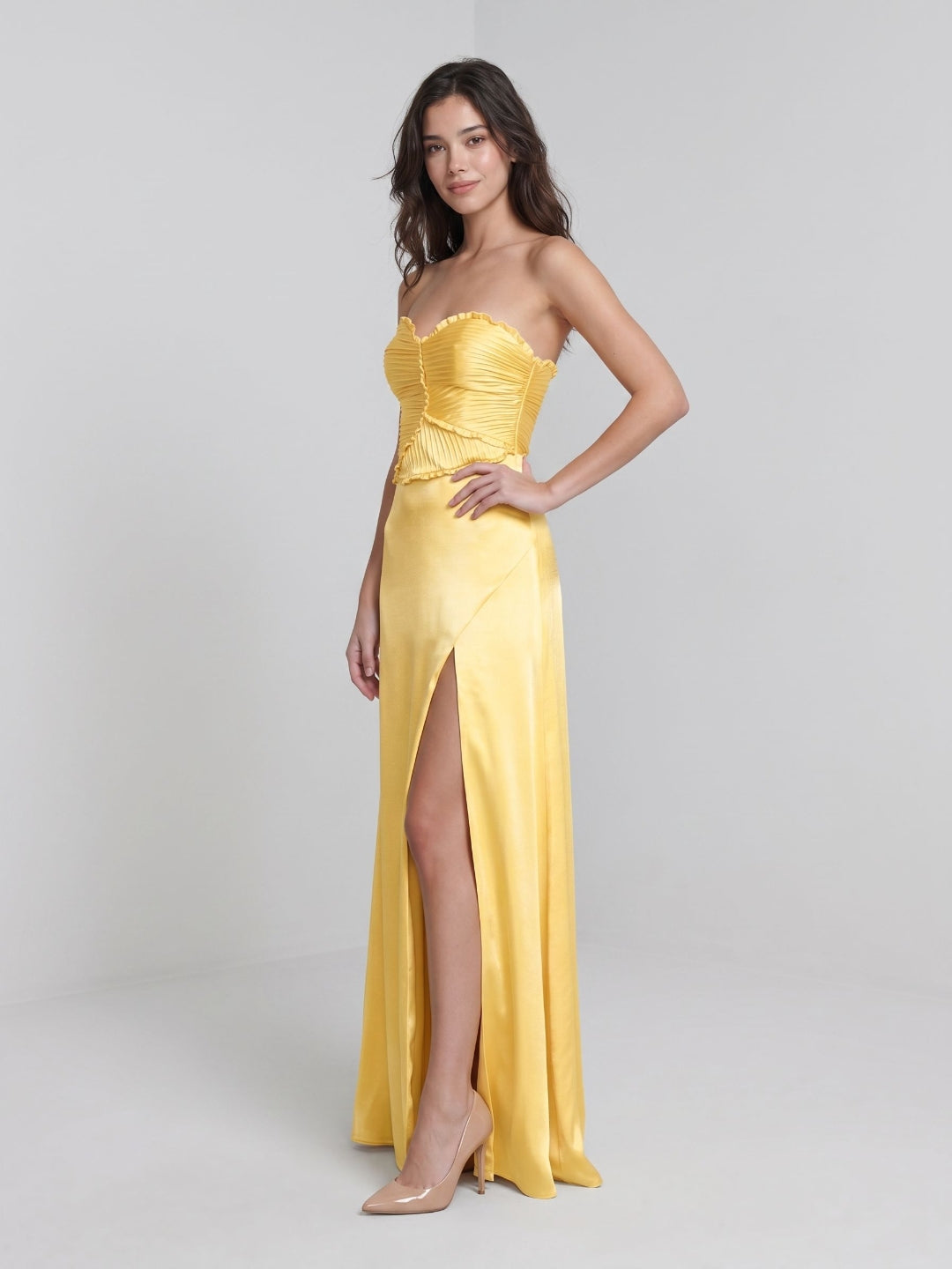 Daffodil Satin Sheath Sweetheart Back Zip Floor-Length Birthday Dress