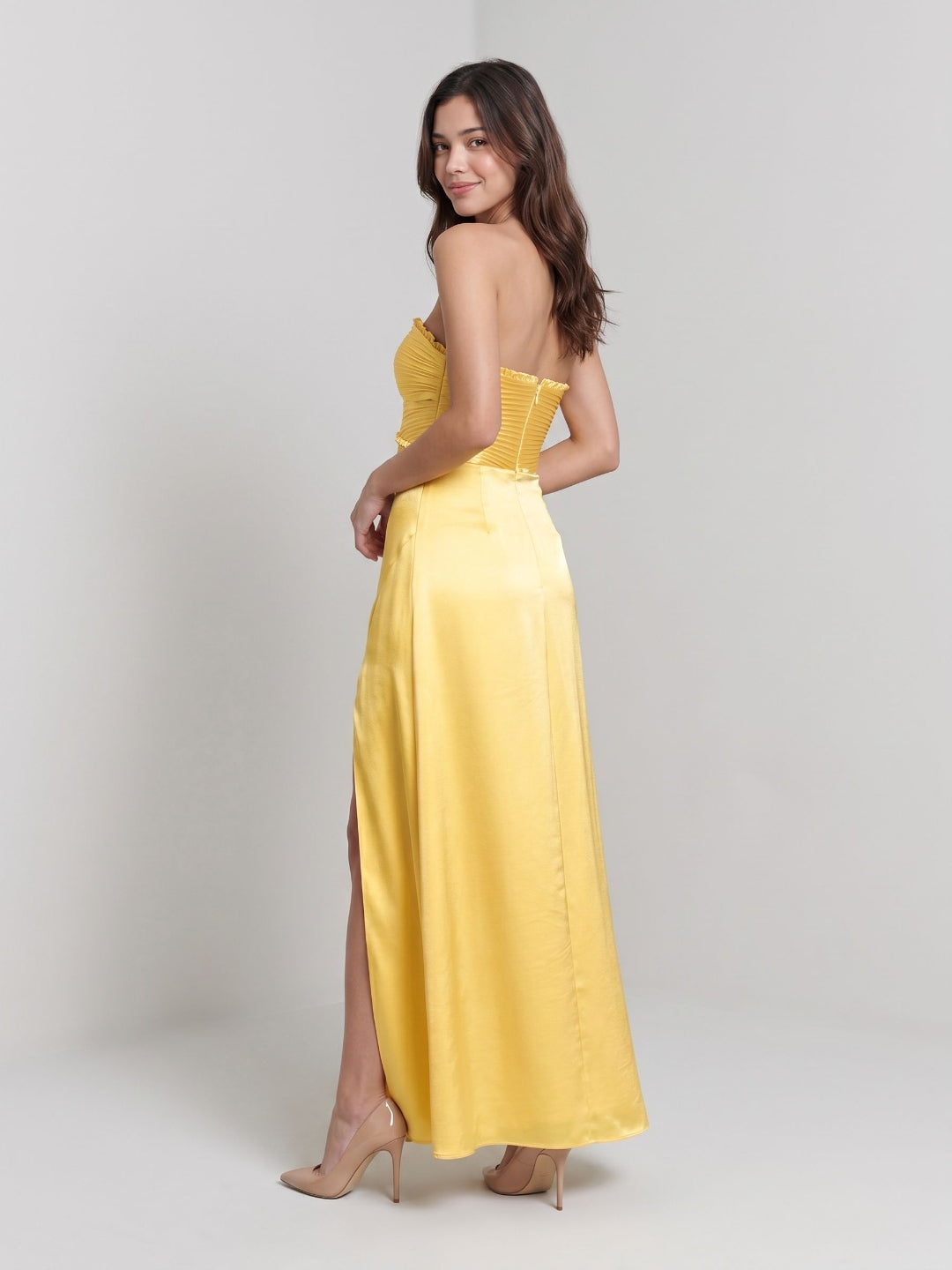 Daffodil Satin Sheath Sweetheart Back Zip Floor-Length Birthday Dress