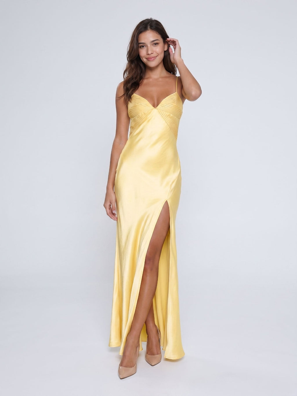 Daffodil Satin Sheath Sweetheart Back Zip Floor-Length Evening Dress