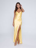 Daffodil Satin Sheath Sweetheart Back Zip Floor-Length Evening Dress