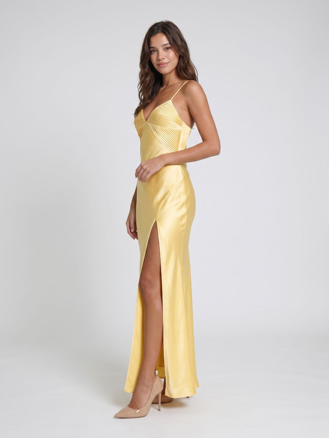 Daffodil Satin Sheath Sweetheart Back Zip Floor-Length Evening Dress